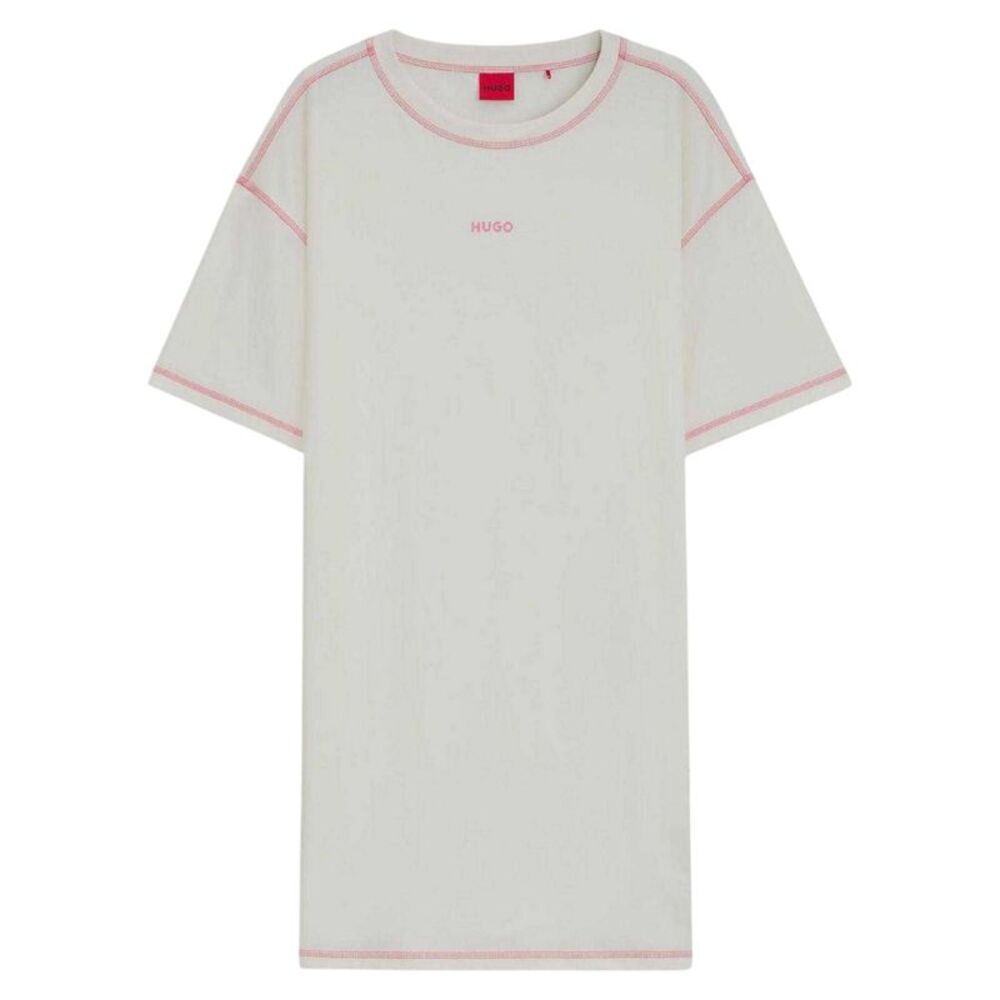 Hugo Womens/Ladies Contrast Logo Cotton T-Shirt Dress / Natural